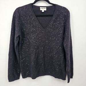 Charter Club 100% Cashmere Sequin‎ Sweater Black Medium Petite